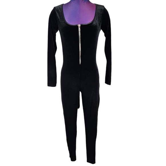 Spirit Halloween Black Cat Costume Velvet Bodycon Jumpsuit Size Medium Women O81 - Picture 8 of 9